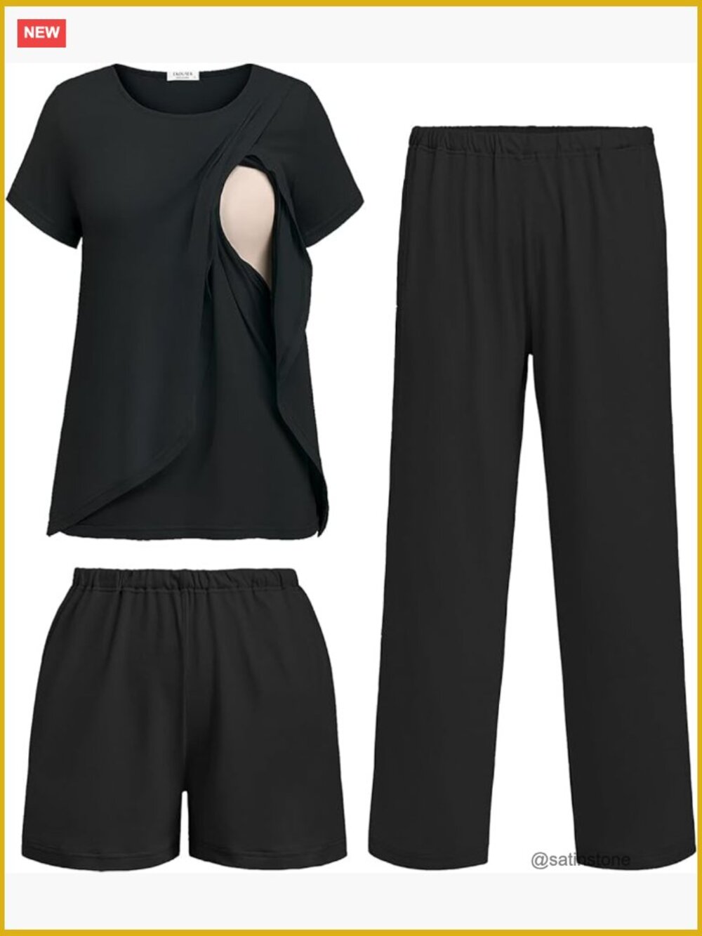 3pc Maternity Nursing Pajama Set Breastfeeding Short Sleeve & Shorts Pants